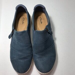 Clarks Collection Caroline Grace Womens Suede  Blue Slip-On Shoes Size 9M SB-03